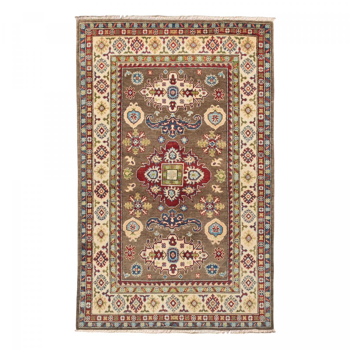 Tapis salon géométrique, noué main en laine, KAZAK CO 61 marron, beige, rouge, UN AMOUR DE TAPIS