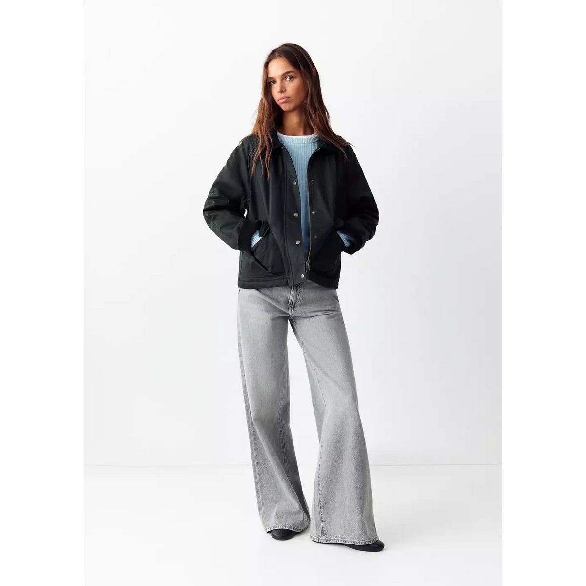 Parka oversize à col en velours côtelé bleu marine, MANGO TEEN
