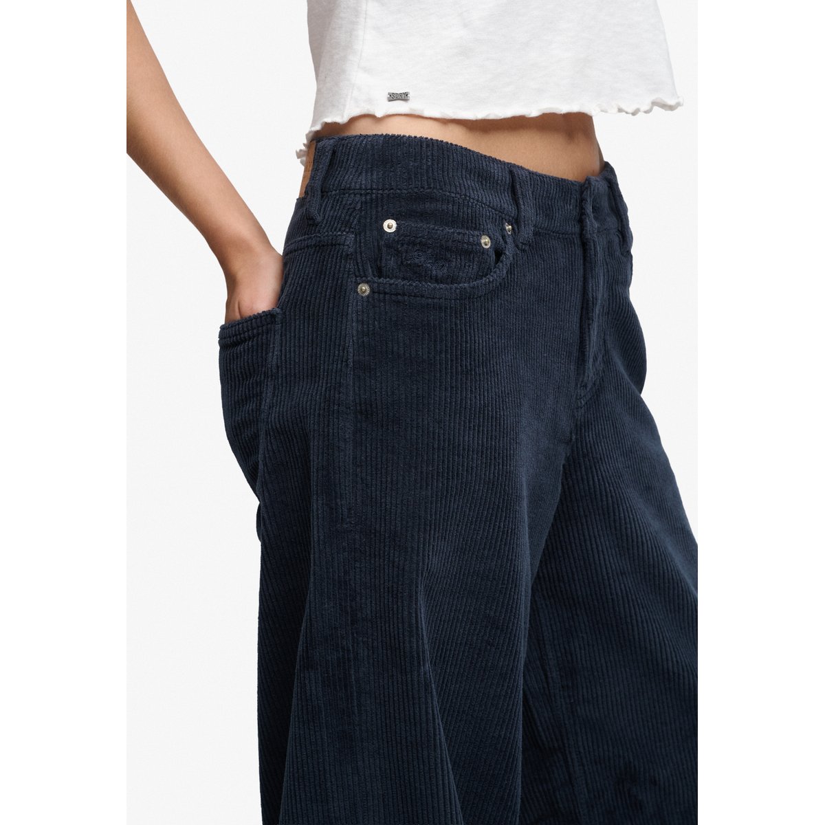 Pantalon en Velours Côtelé Large Taille Moyenne bleu marine éclipse, SUPERDRY