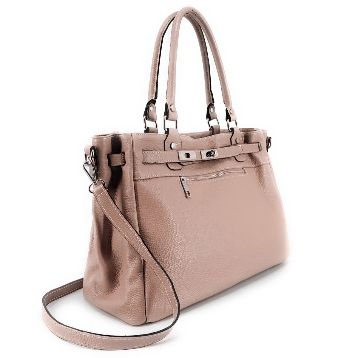 Sac cabas en cuir grainé JANET SILVER rose nude, OH MY BAG