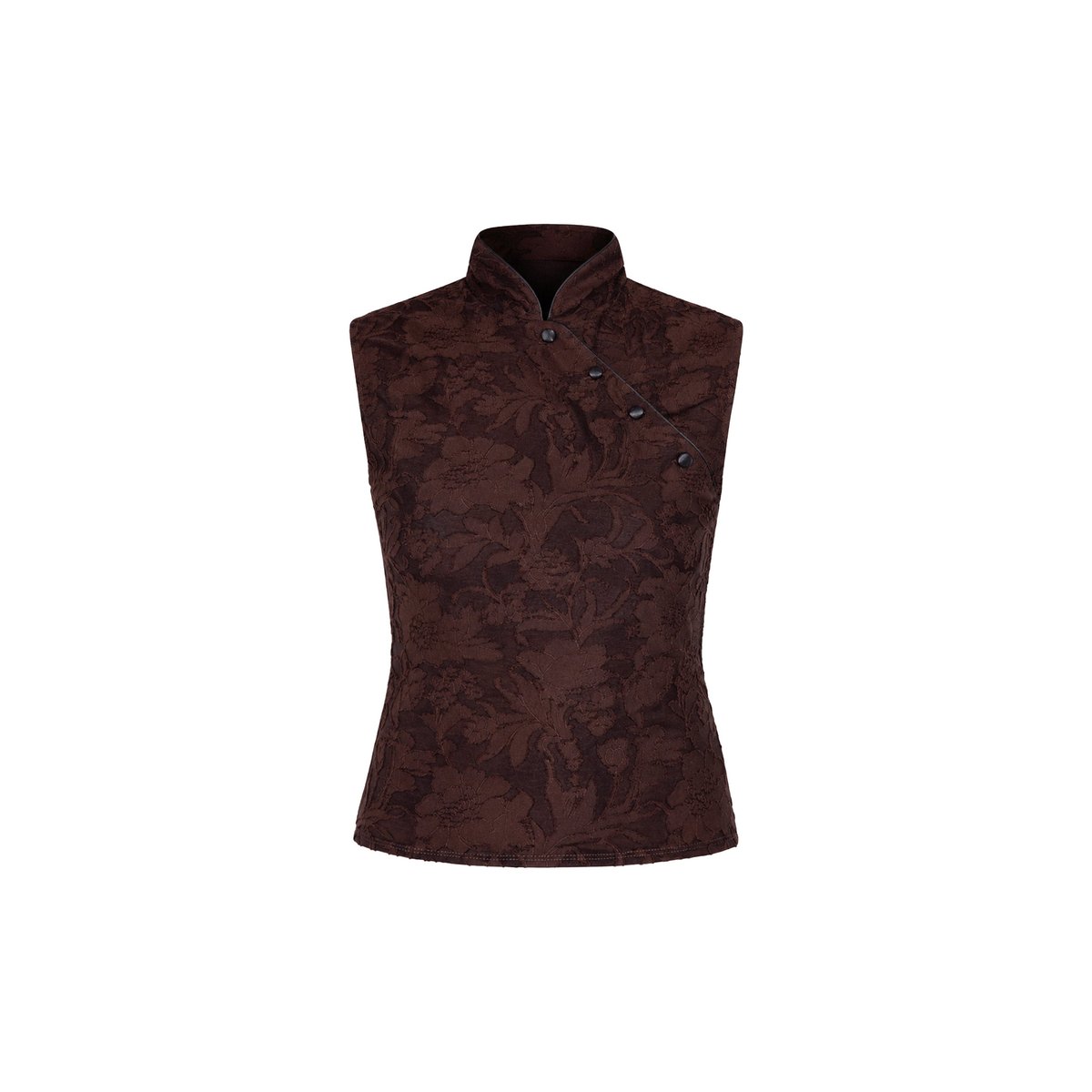 Top en tissu dévoré avec col officier marron, THE-ARE