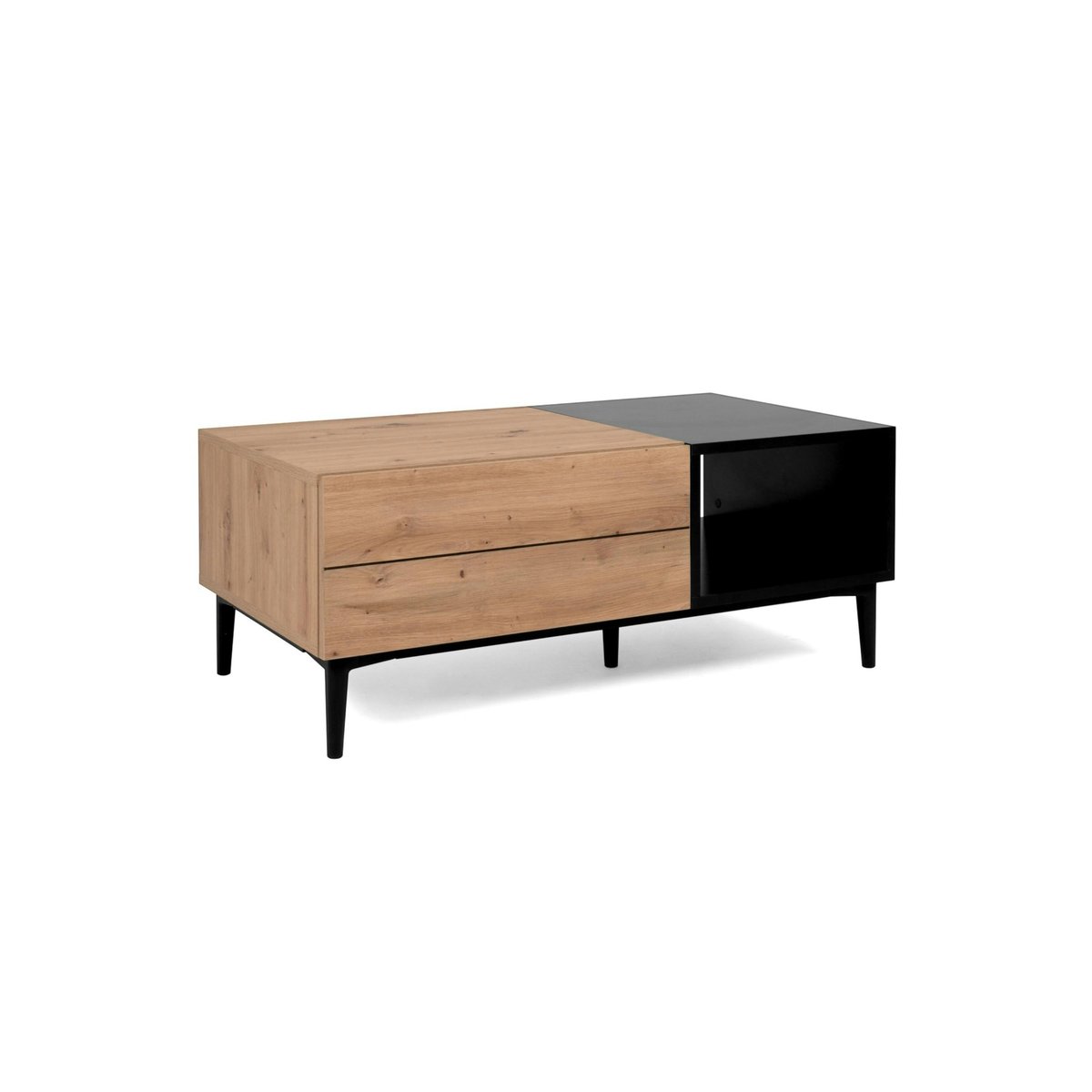 Table basse avec rangement décor bois et noir ALVA bois naturel, PIER IMPORT