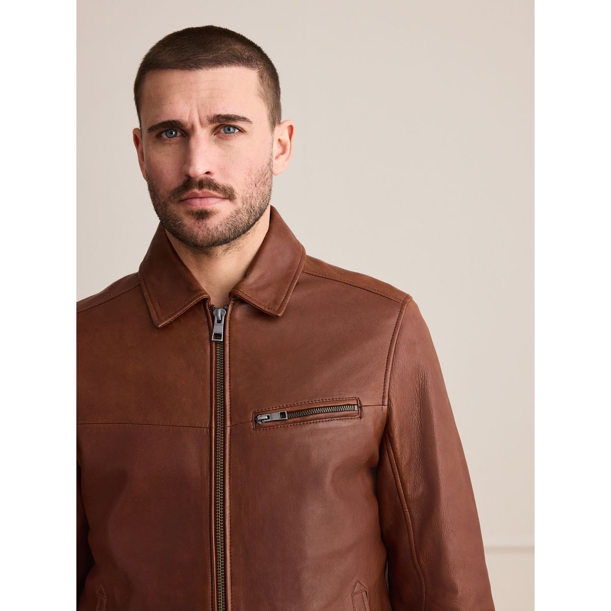 Veste en cuir zippée marron, NEXT