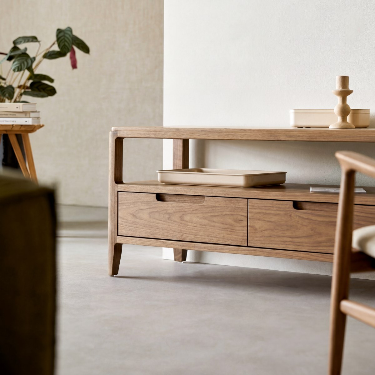 Meuble Hi-FI, TV en Noyer massif, ARTO marron, TIKAMOON