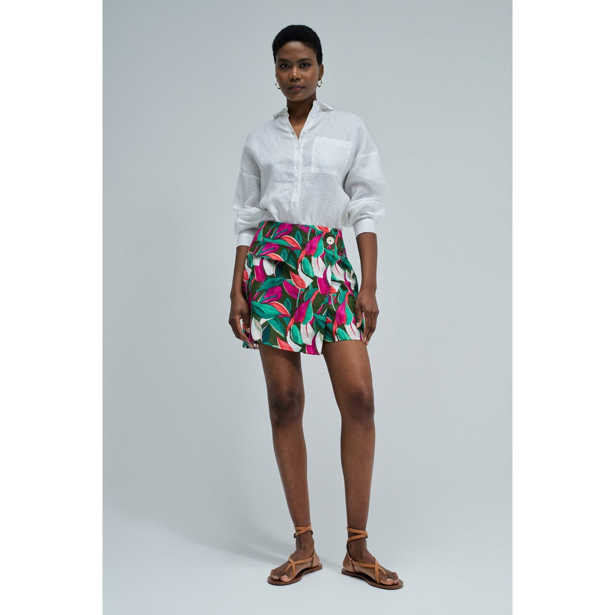 SKORT AVEC MOTIF ET LIN rose, SALSA JEANS