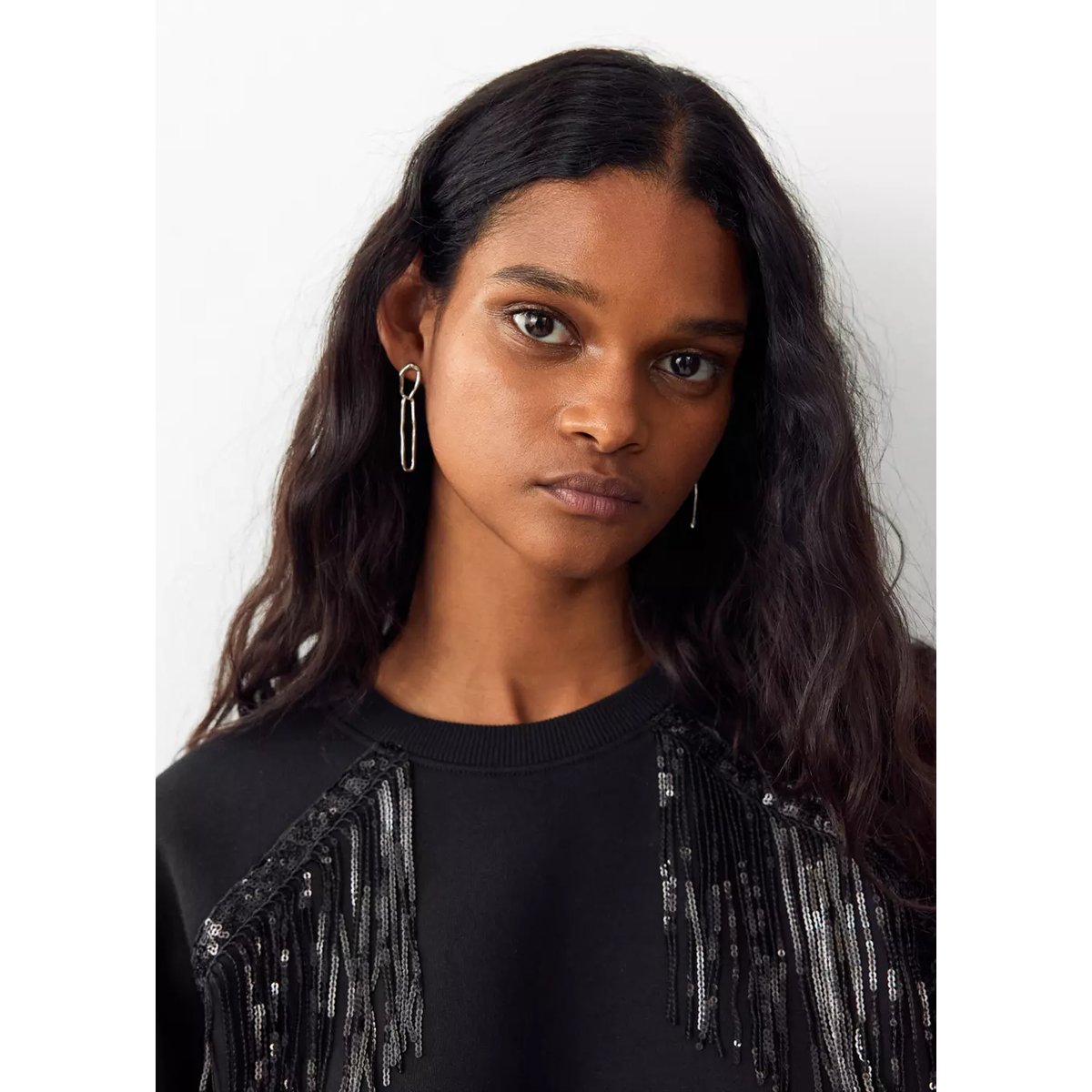 Sweat en coton à franges noir, MANGO TEEN