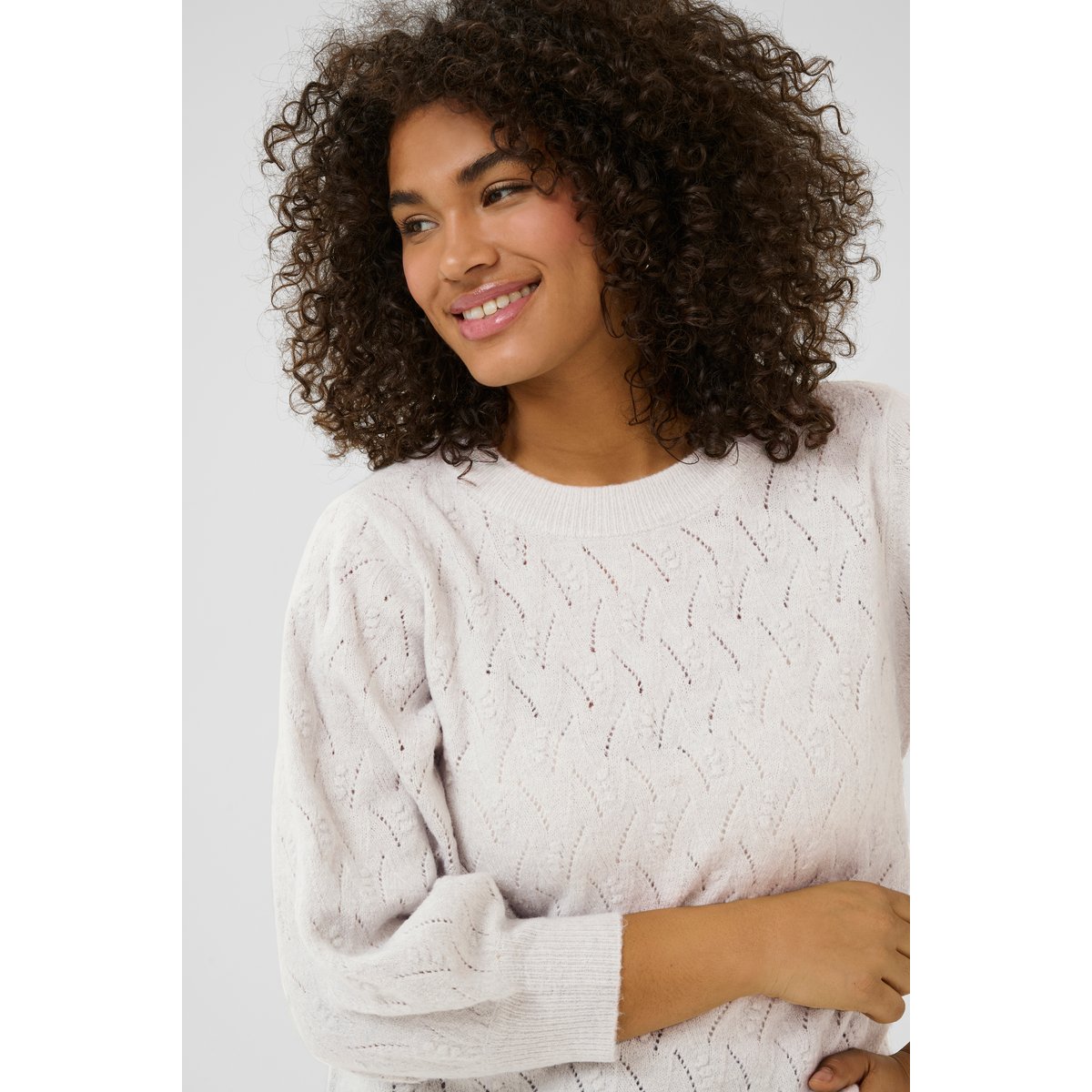 Knitted pullover gris light grey melnage, KAFFE CURVE