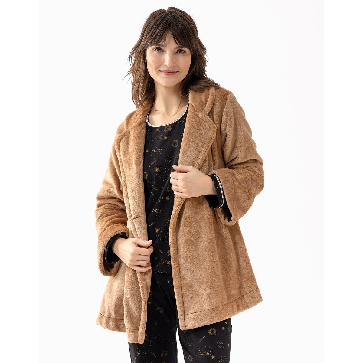 Veste en peluche flanelle ESSENTIEL H77A marron, LE CHAT