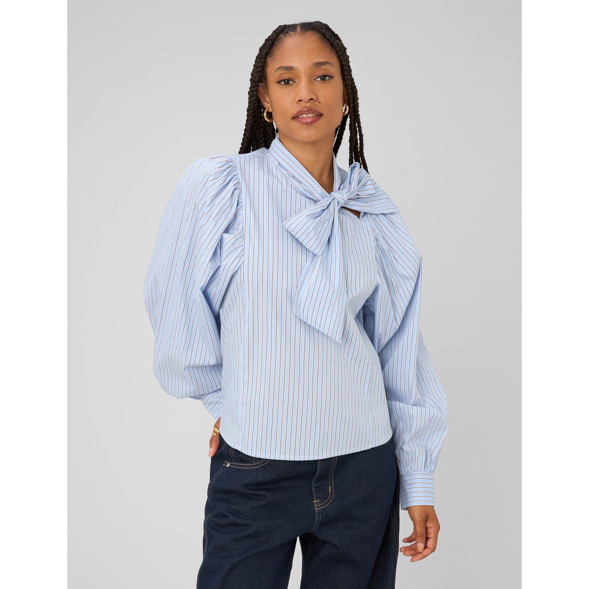 Blouse rayée à Noeud bleu clair, BZB