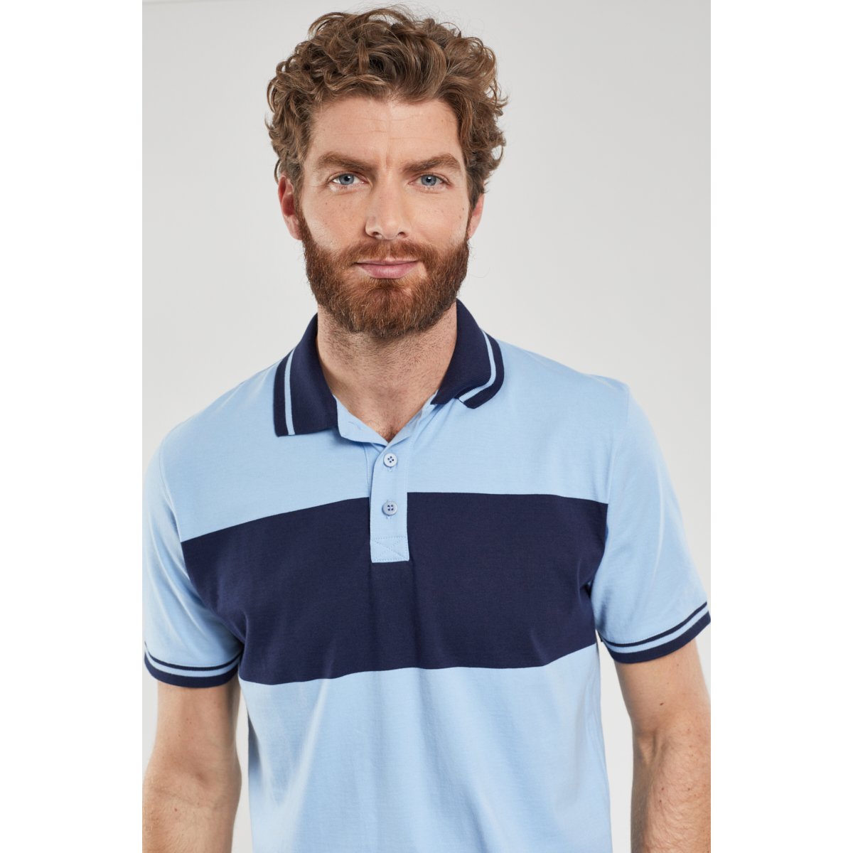 Polo manches courtes en coton river/marine deep, GUY DE BERAC