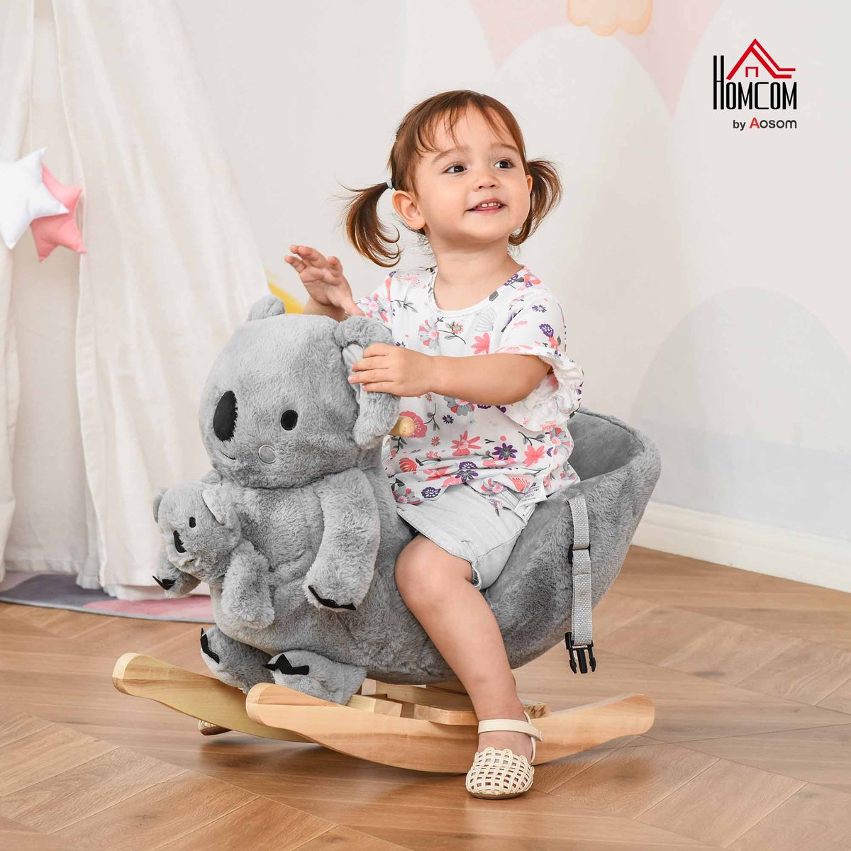 Cheval à bascule pour enfants Peluche Courte gris, HOMCOM
