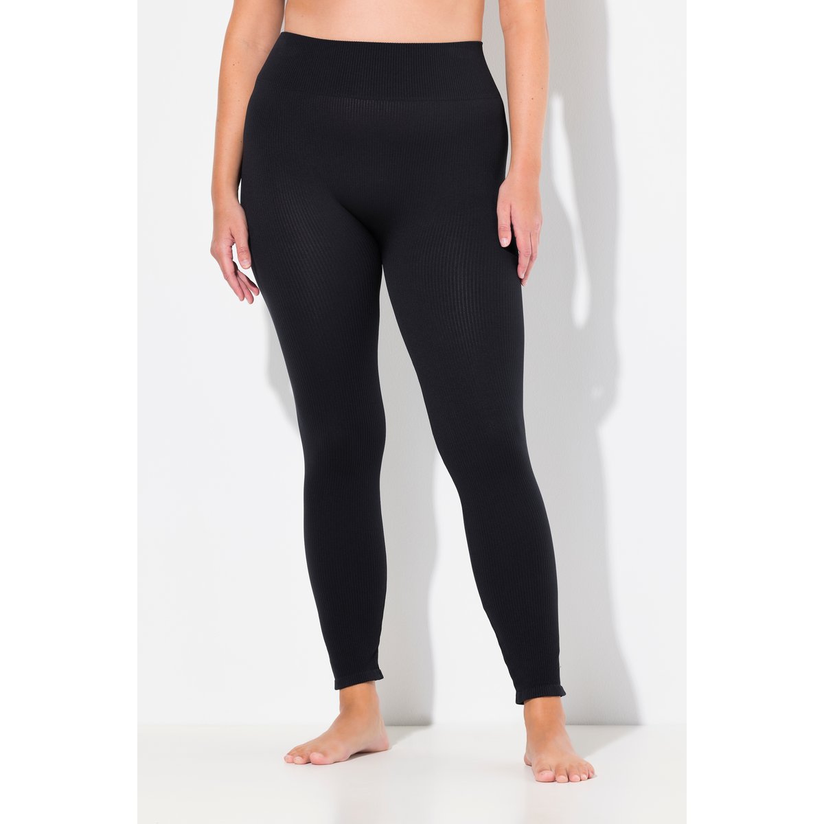 Legging en jersey côtelé avec taille large noir, ULLA POPKEN