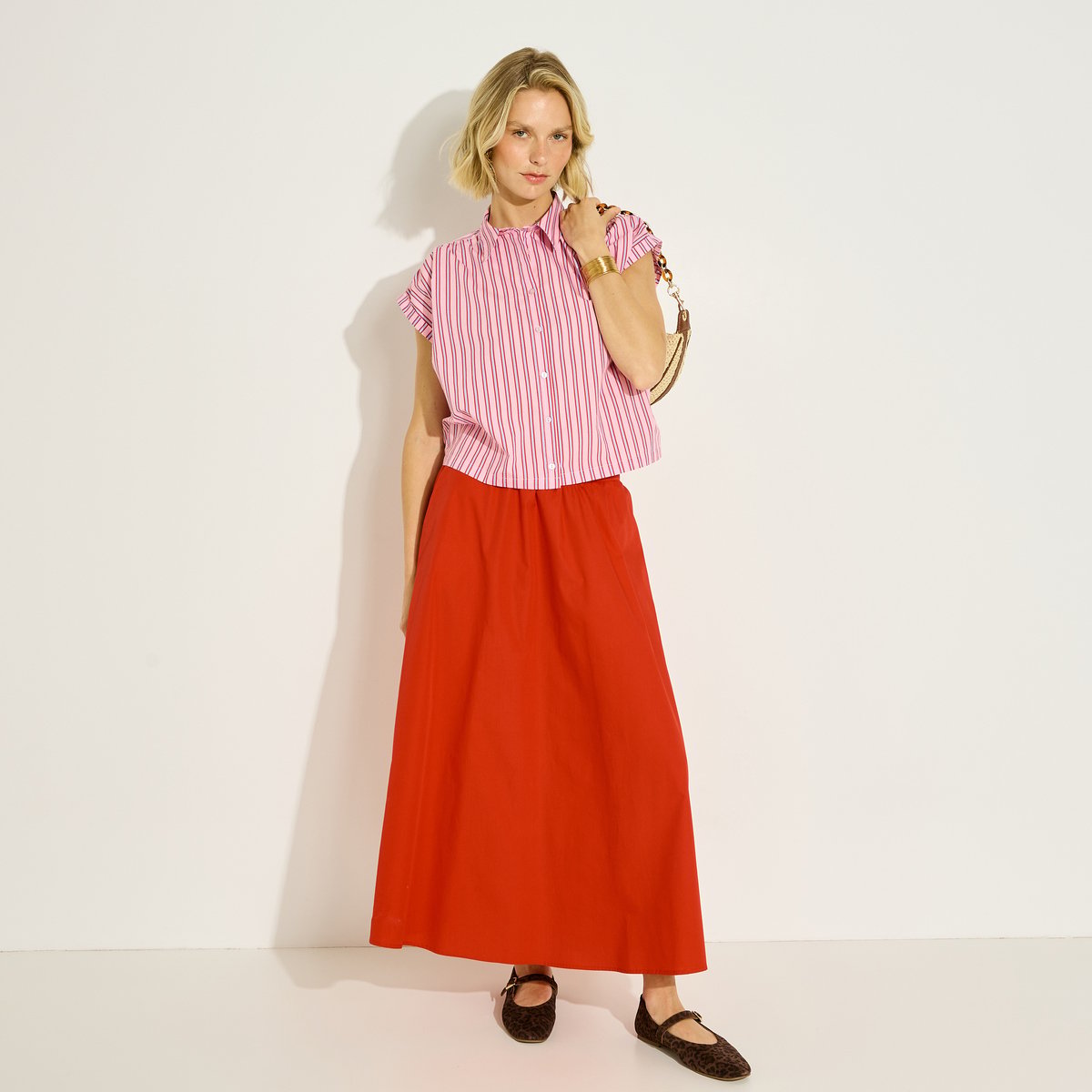 Chemise courte à rayures rose, GRAIN DE MALICE