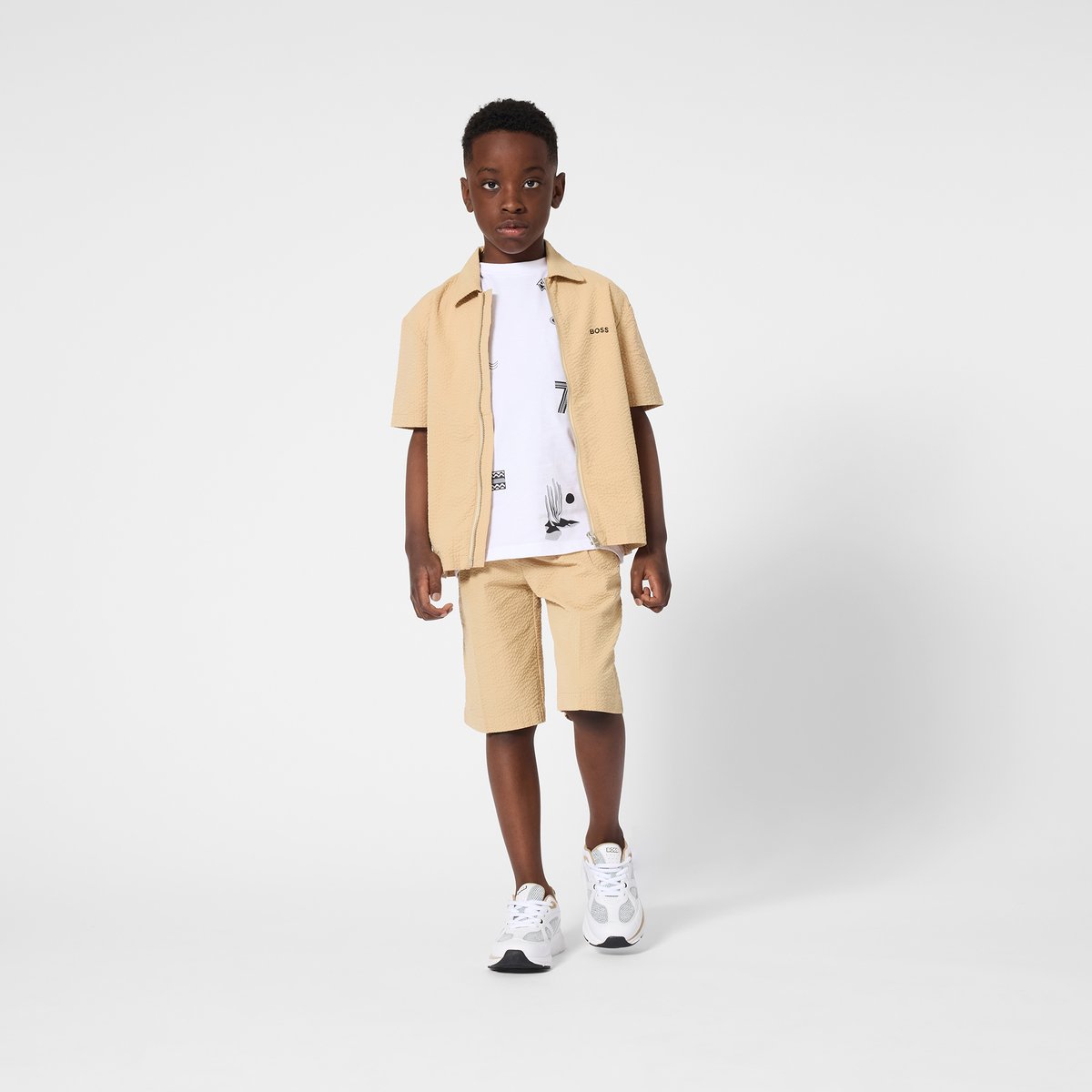 Bermuda en tissu léger gaufré sand, BOSS KIDSWEAR
