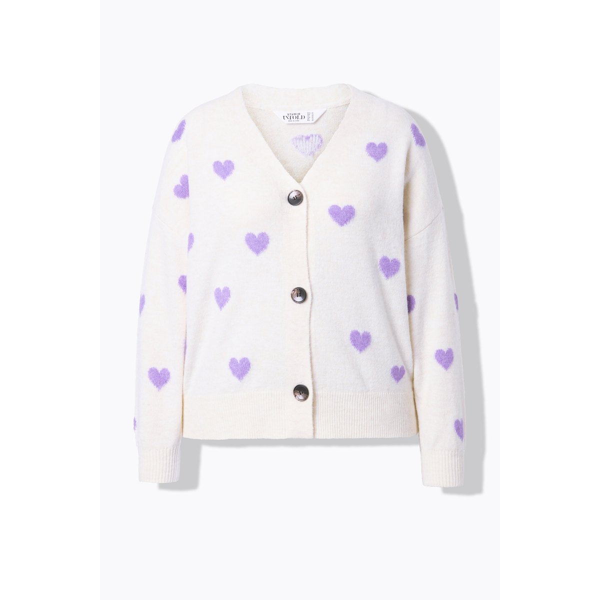 Cardigan oversize, motif cœurs champagne clair, STUDIO UNTOLD
