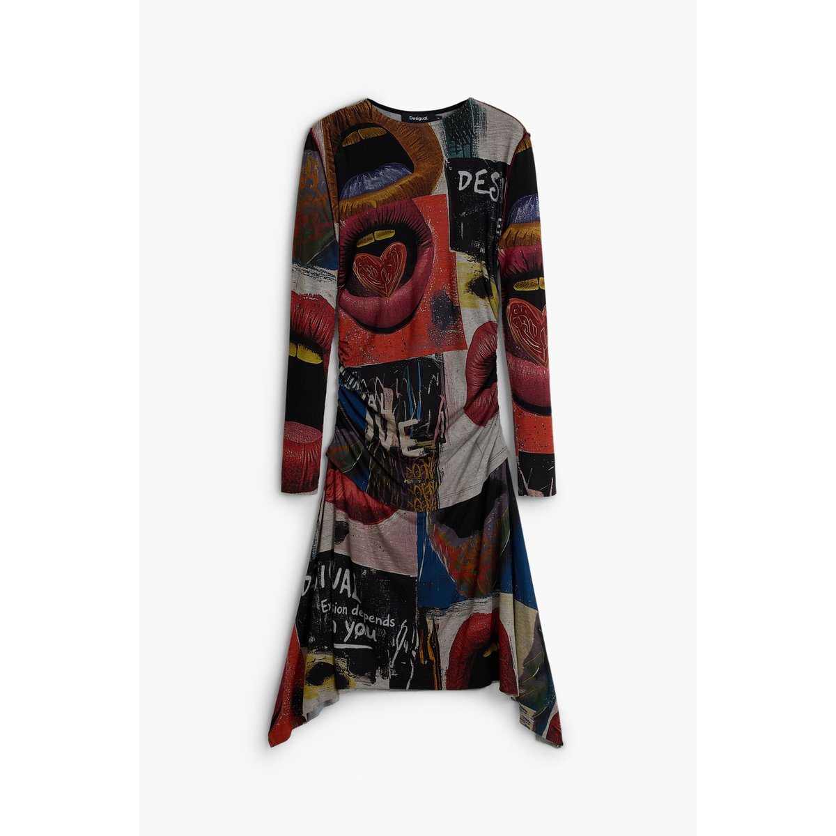 Robe imprimée bouches noir, DESIGUAL
