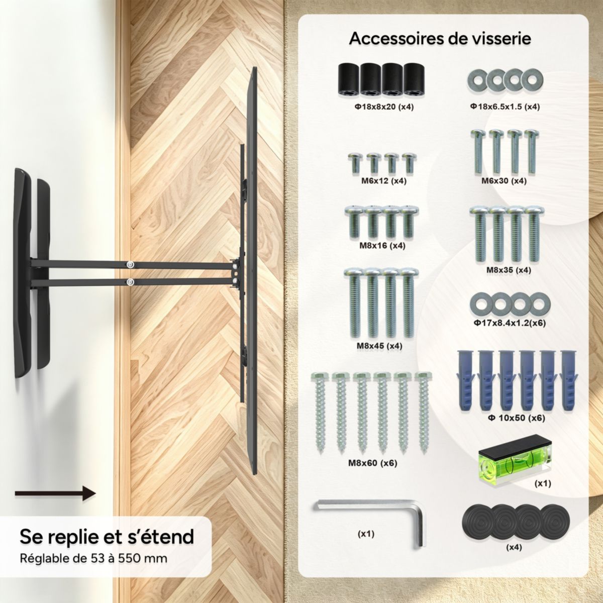 Support mural TV télé orientable-inclinable 32''-85'' couleur unique, ESSENTIEL B