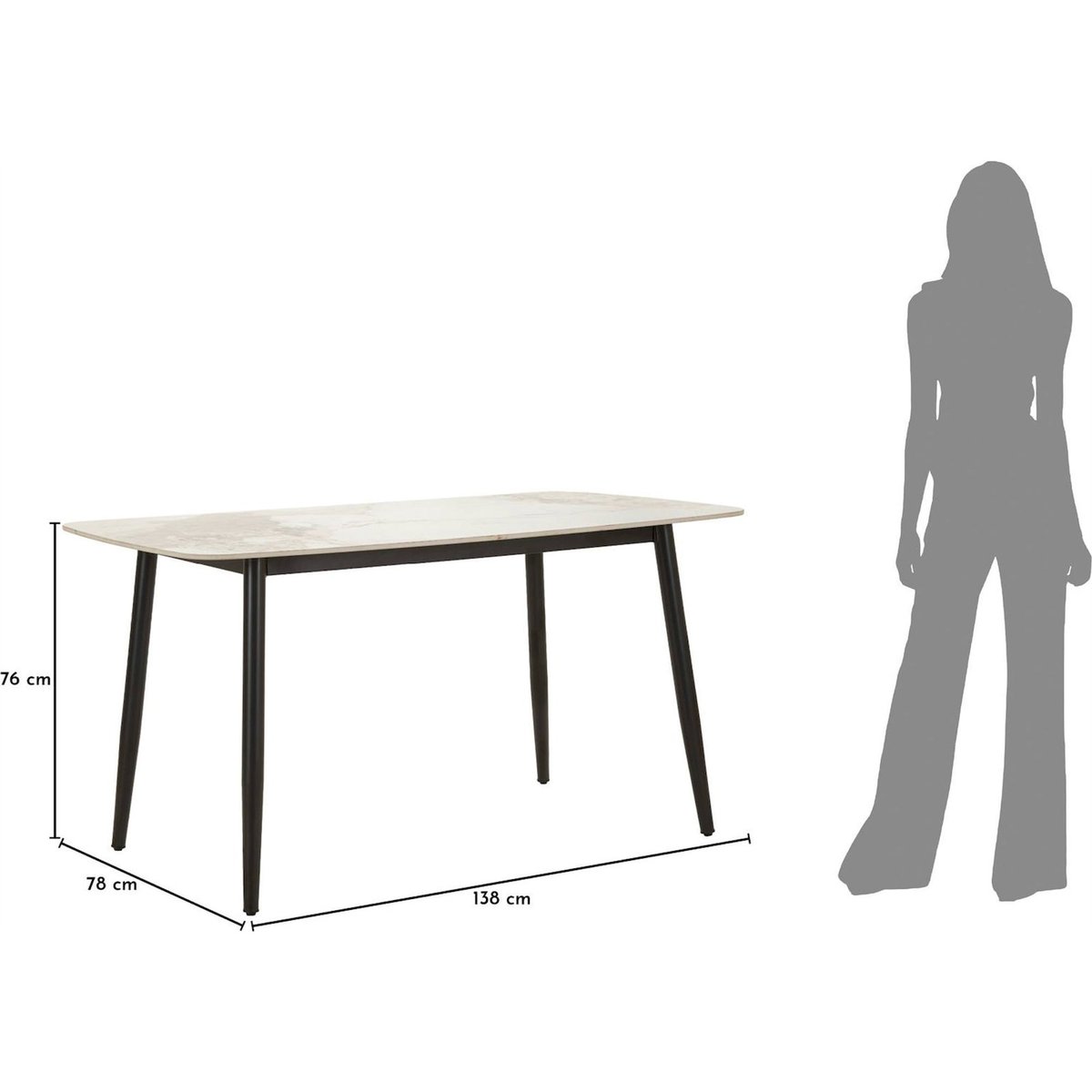 Table à manger céramique pieds en métal MODERN noir et blanc effet marbre, RECOLLECTION