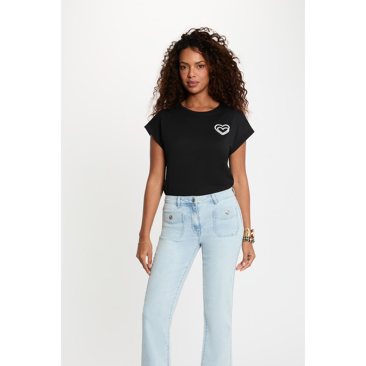 T-shirt manches courtes noir, MORGAN