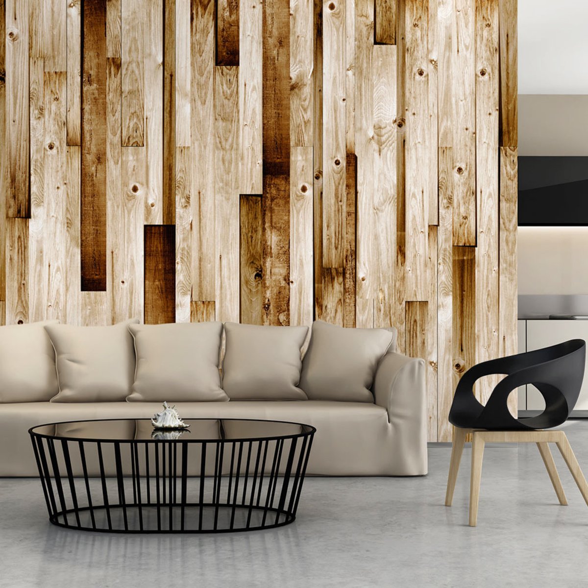 Papier peint intissé panoramique Planches en bois beige, EDEN