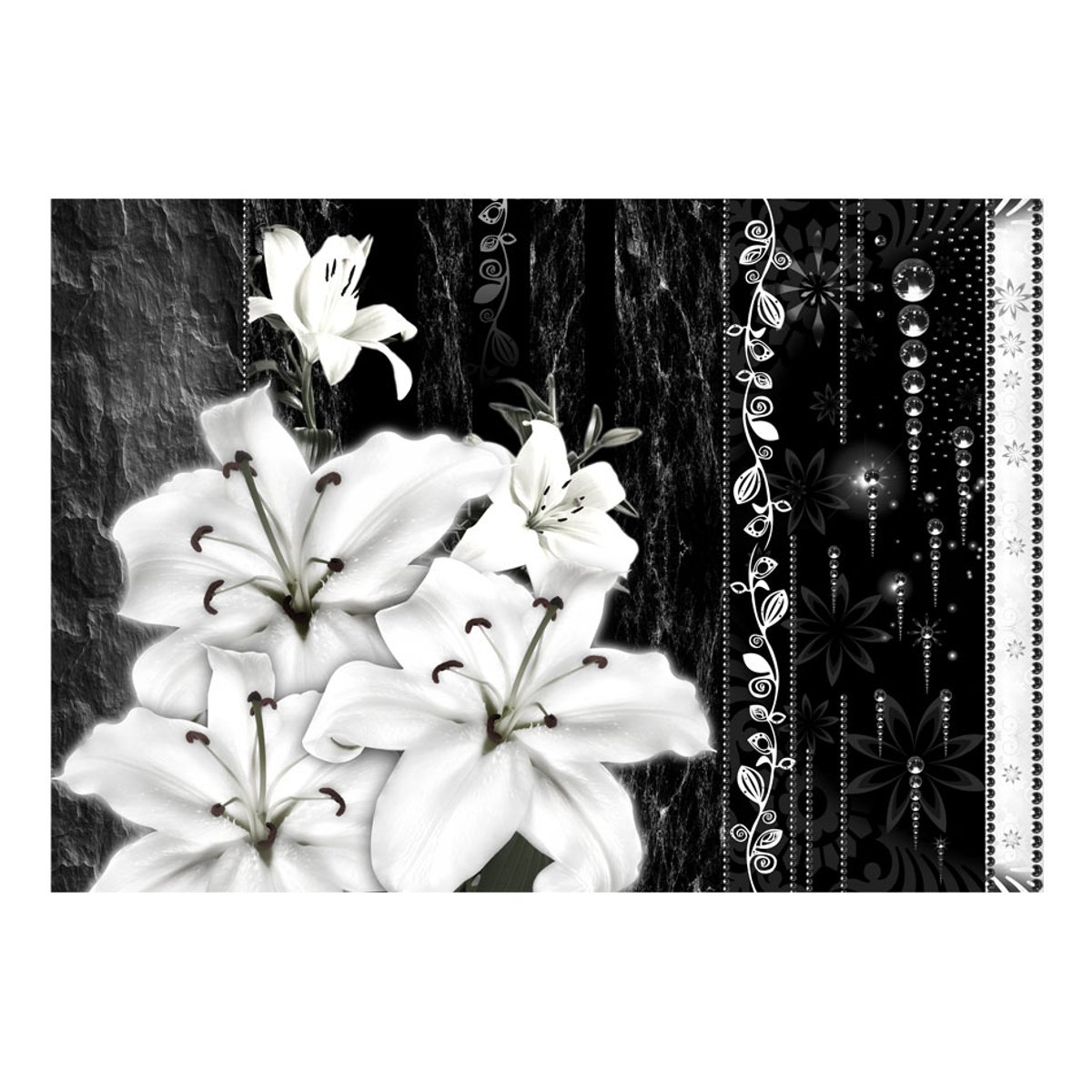 Papier peint intissé panoramique Fleurs Crying lilies noir, EDEN