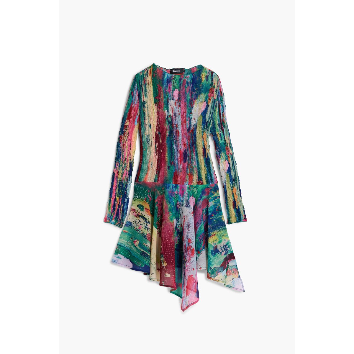 Robe asymétrique froncée multicolore, DESIGUAL