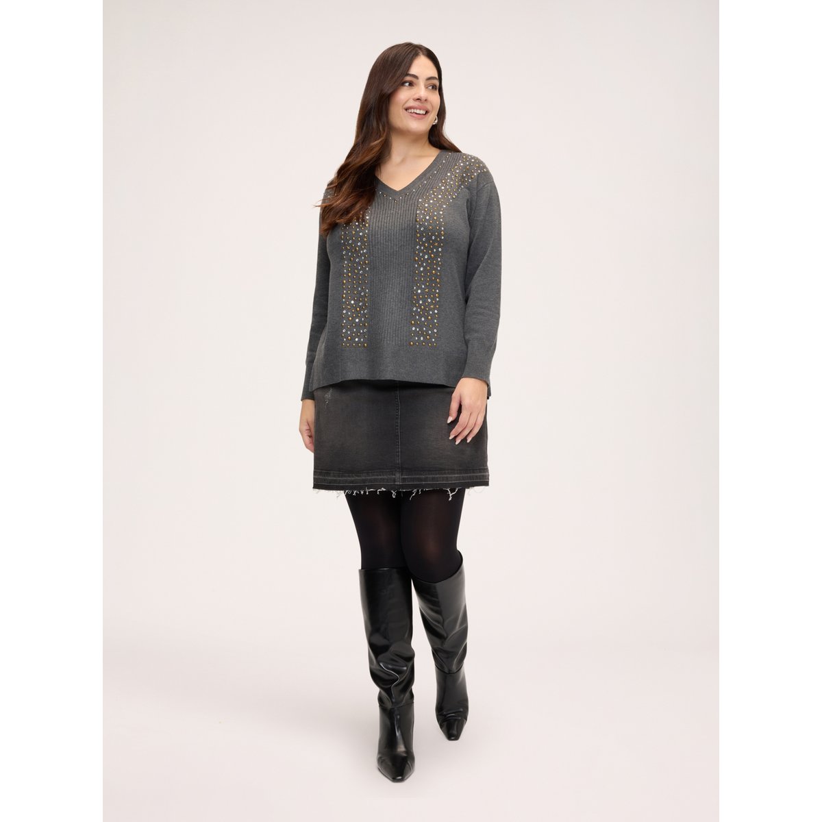 Pull avec appliqués bijoux gris, FIORELLA RUBINO