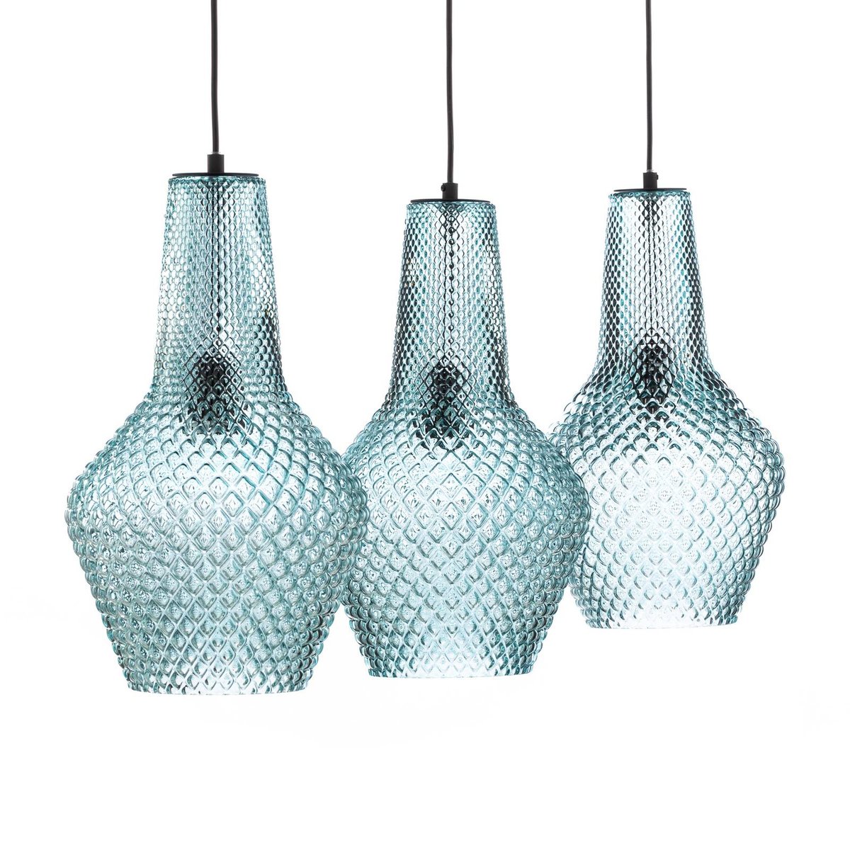 Suspension en verre vintage, Drakar bleu clair, noir, LINDBY