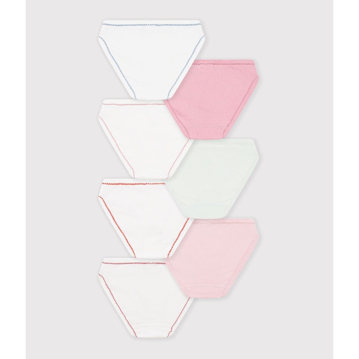 Lot de 7 culottes en coton blanc + rose + vert, PETIT BATEAU