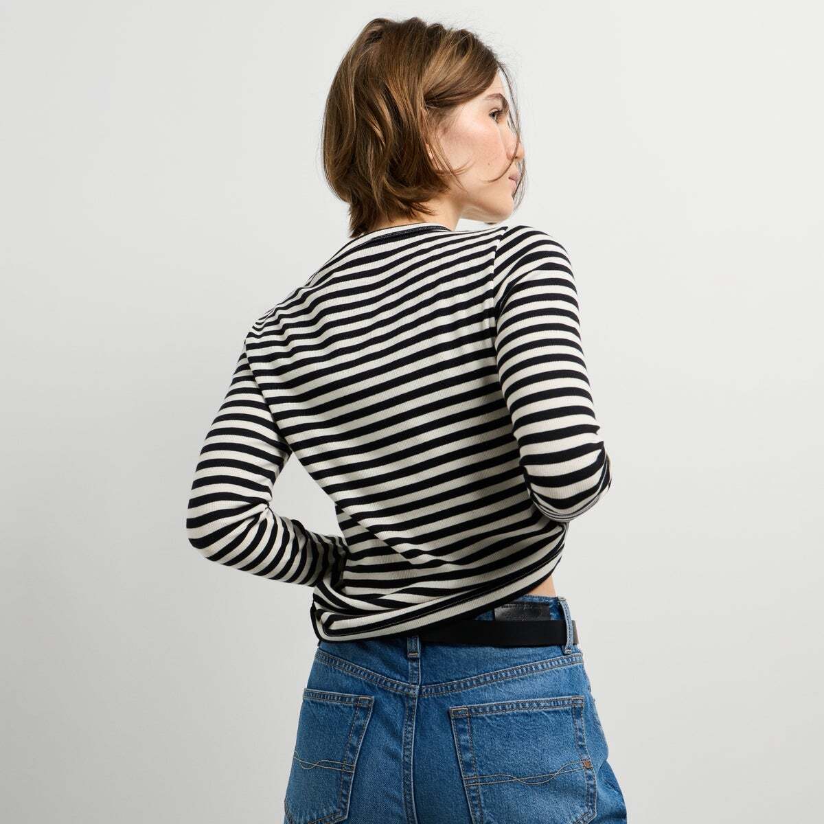 T-Shirt À Manches Longues À Rayures blanche mousse, PEPE JEANS