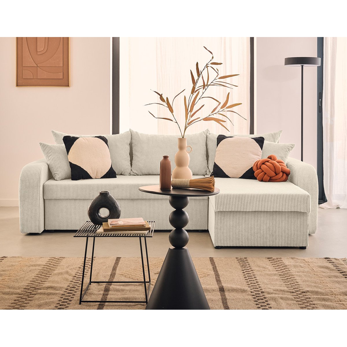 Canapé d'Angle Convertible 4 places - VALOS beige, BEST MOBILIER