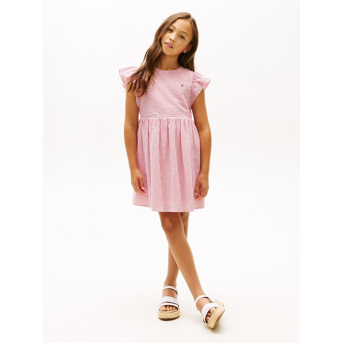Robe manches courtes volantées rayé rouge, TOMMY HILFIGER