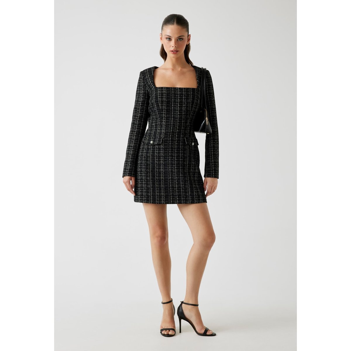 Mini Robe Tweed Bouclé noir, GUESS