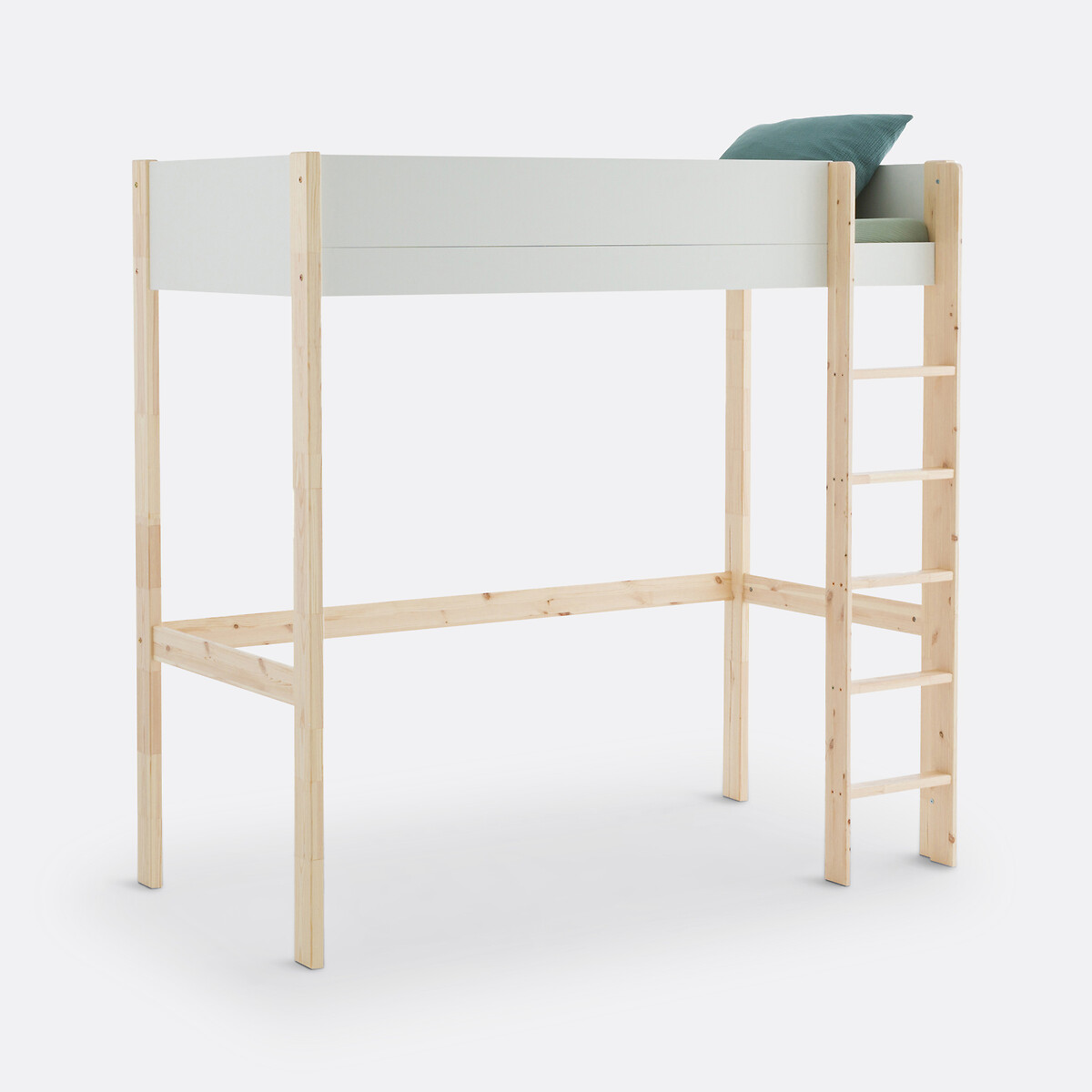 Lit mezzanine, 1 place, pin massif, Meeting blanc/bois, LA REDOUTE INTERIEURS
