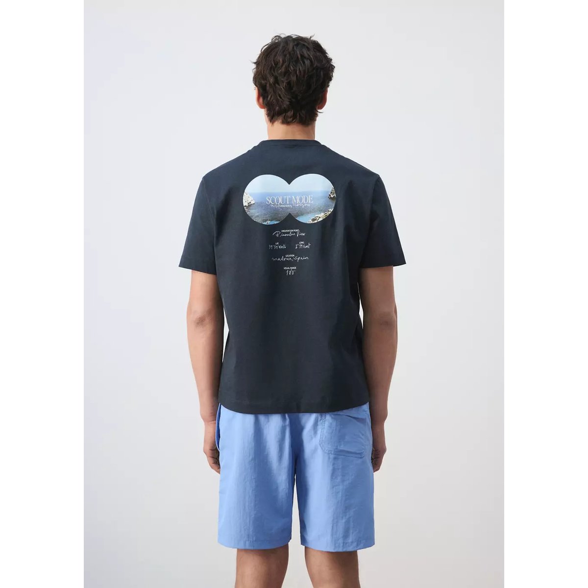 T-shirt 100 % coton imprimé bleu marine, MANGO MAN
