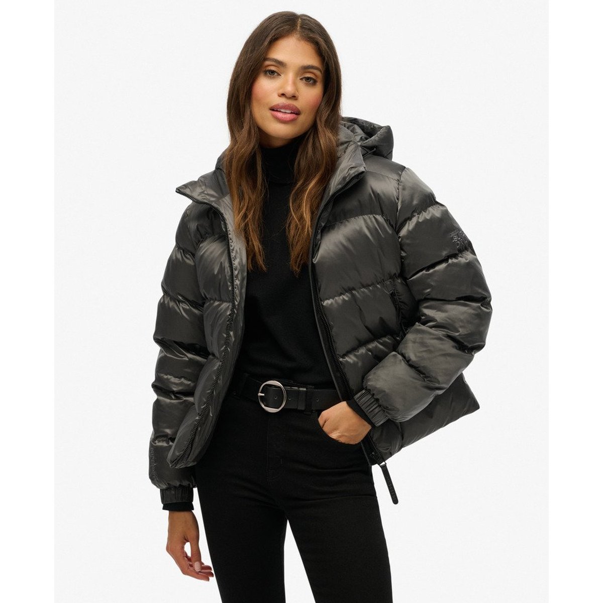 Doudoune Sport à Capuche Luxe noir lustré, SUPERDRY