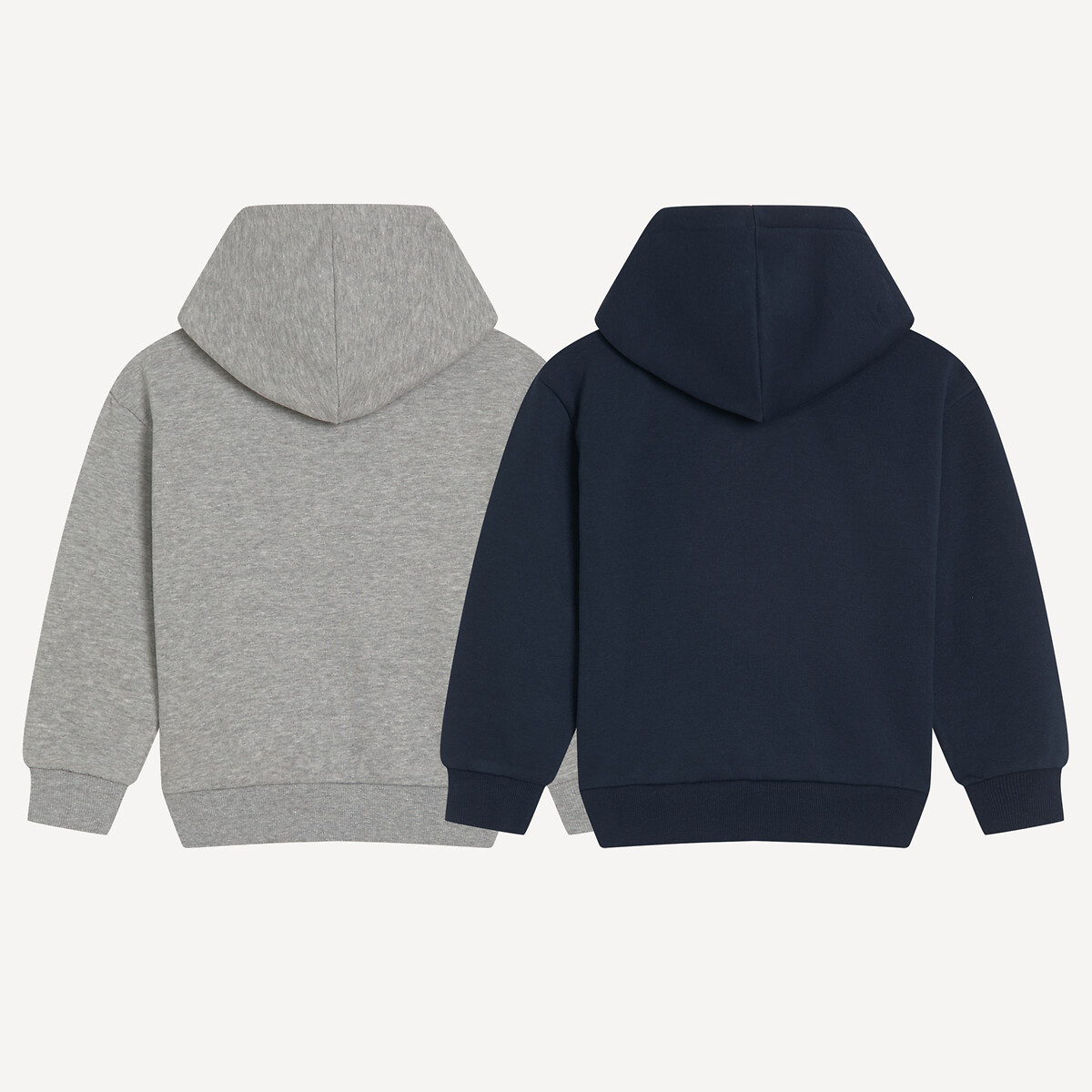 Lot de 2 sweats zippés à capuche en molleton bleu marine + gris chiné, LA REDOUTE COLLECTIONS