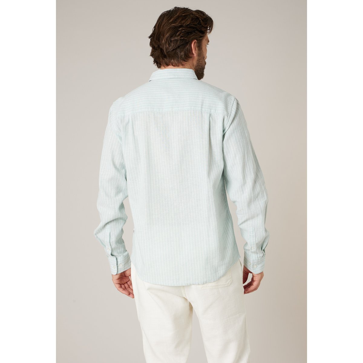 Chemise manches longues homme en lin à légères rayures MYERS artic, DEELUXE