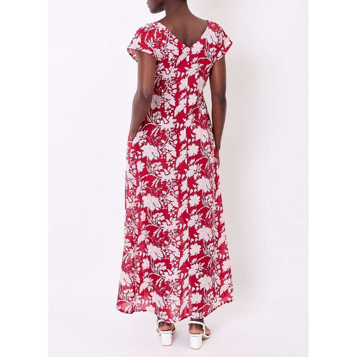 Robe longue imprimée voile de coton bio ALAIANE rouge varana, LA FIANCÉE