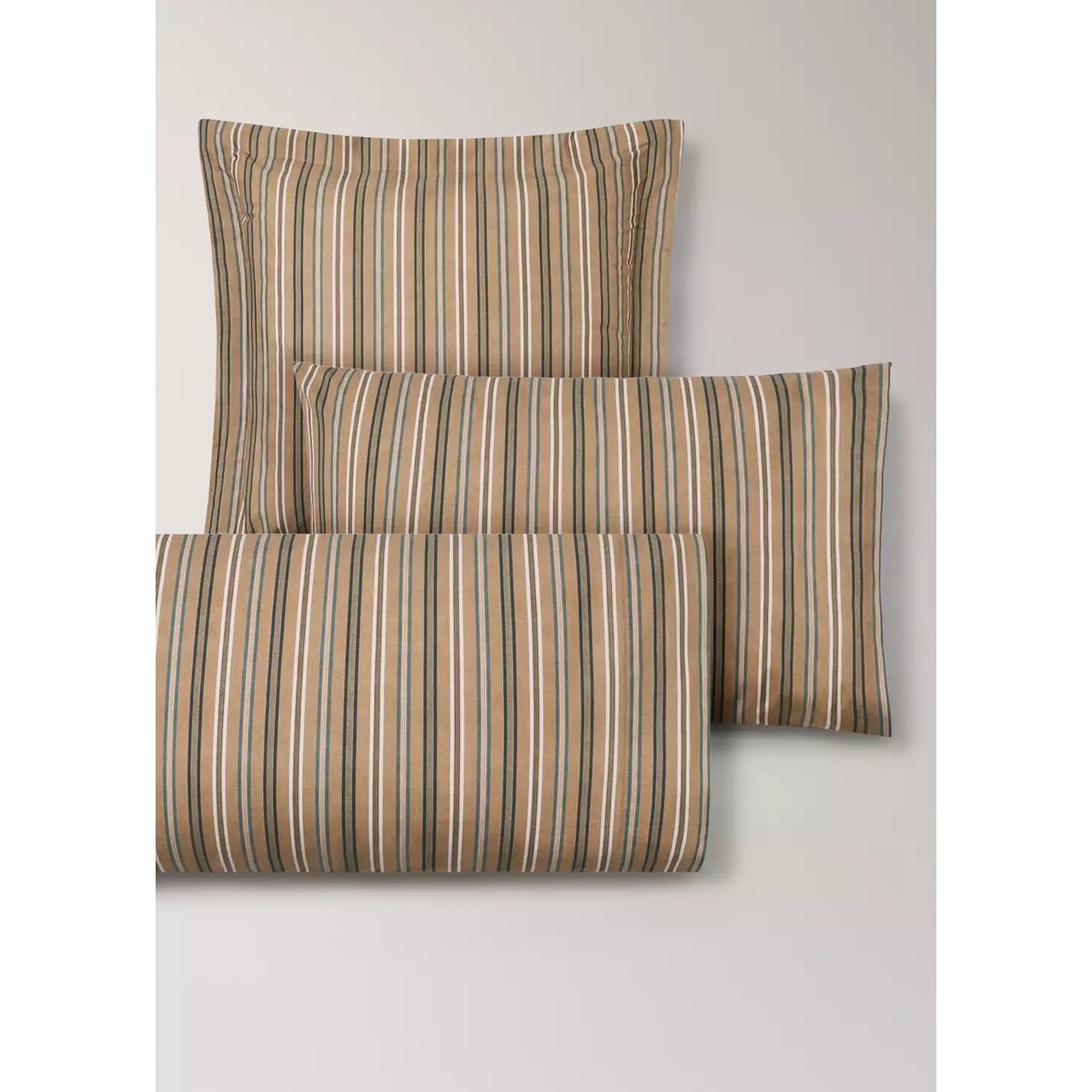 Lot de 2 taies d'oreiller en percale de coton à rayures multicolores, 60 x 60 cm tabac, MANGO HOME