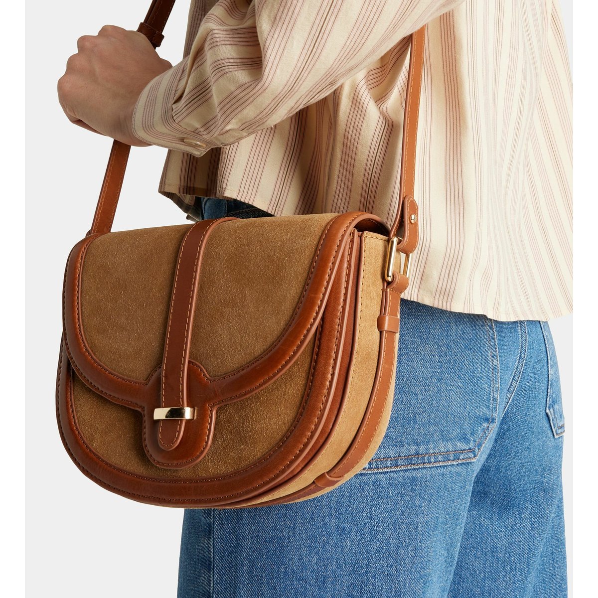 Sac à main apollina en cuir et suède camel marron, GALERIES LAFAYETTE