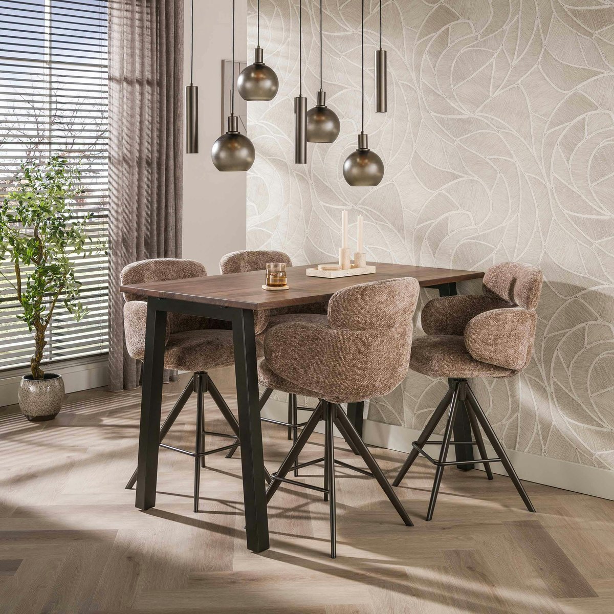 Lot de 2 tabourets de bar pivotants design arrondi CREEK taupe, PIER IMPORT