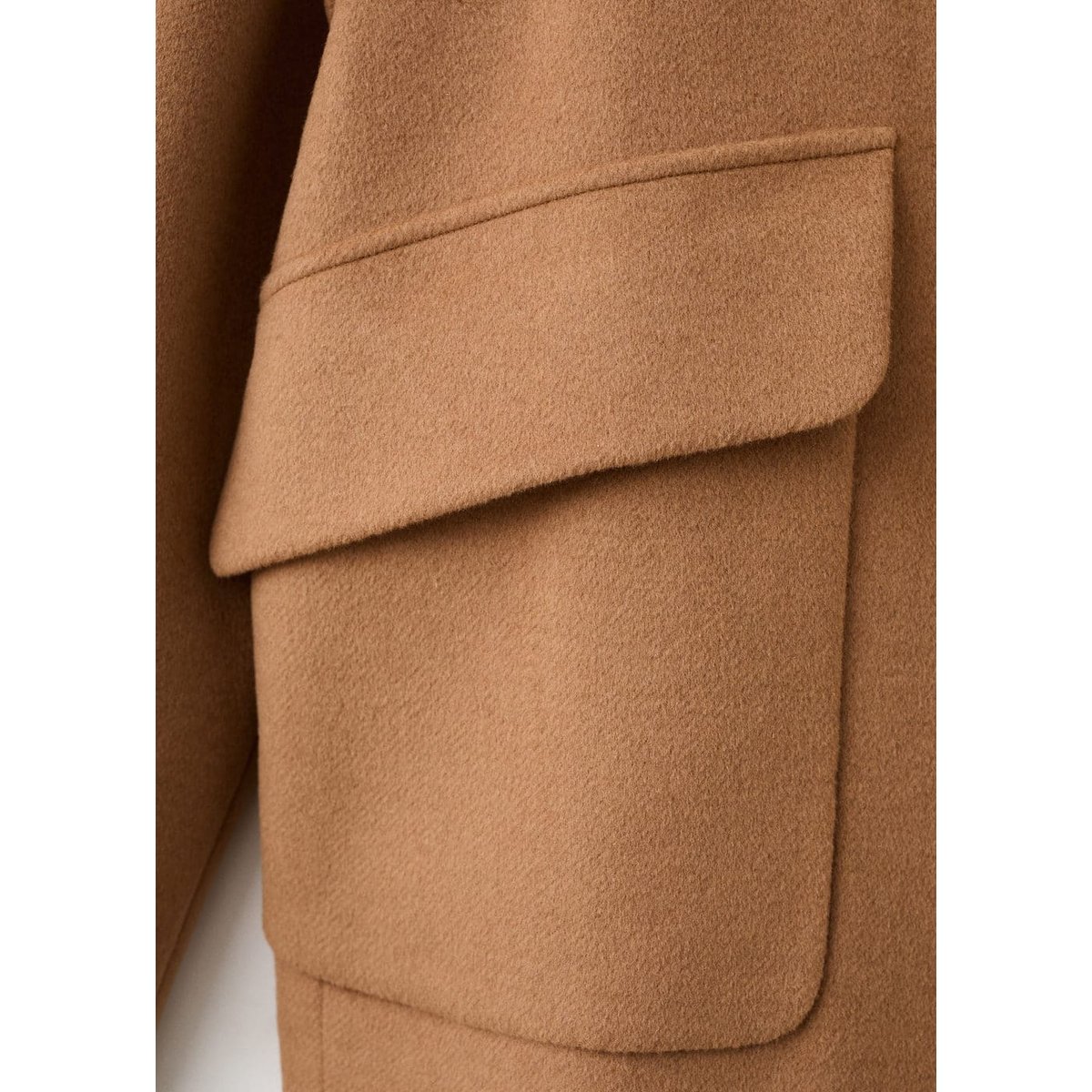 Manteau laine mélangée col cheminée marron moyen, MANGO