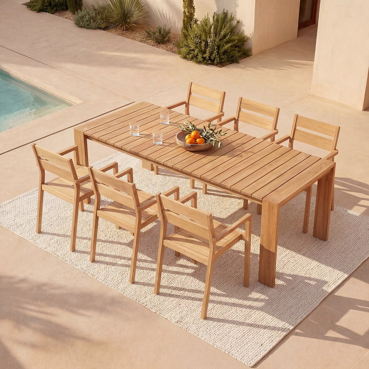 Table rectangulaire de jardin en teck massif CALVIA naturel clair, HABITAT