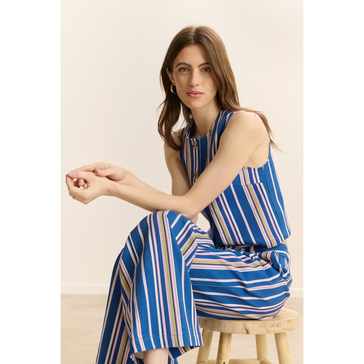 Veste sans manches à rayures  CLOUD bleu, GARANCE PARIS 