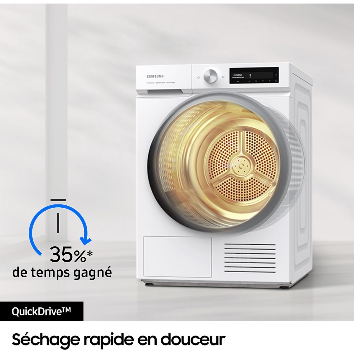 Sèche linge pompe à chaleur DV90BB7445GWS3 - 9kg - Idéal famille & Séchage super rapide & Bespoke AI blanc, SAMSUNG