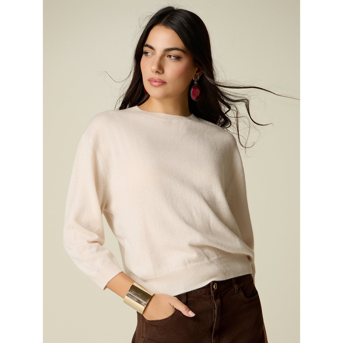 Pull à manches bouffantes blanc, OLTRE