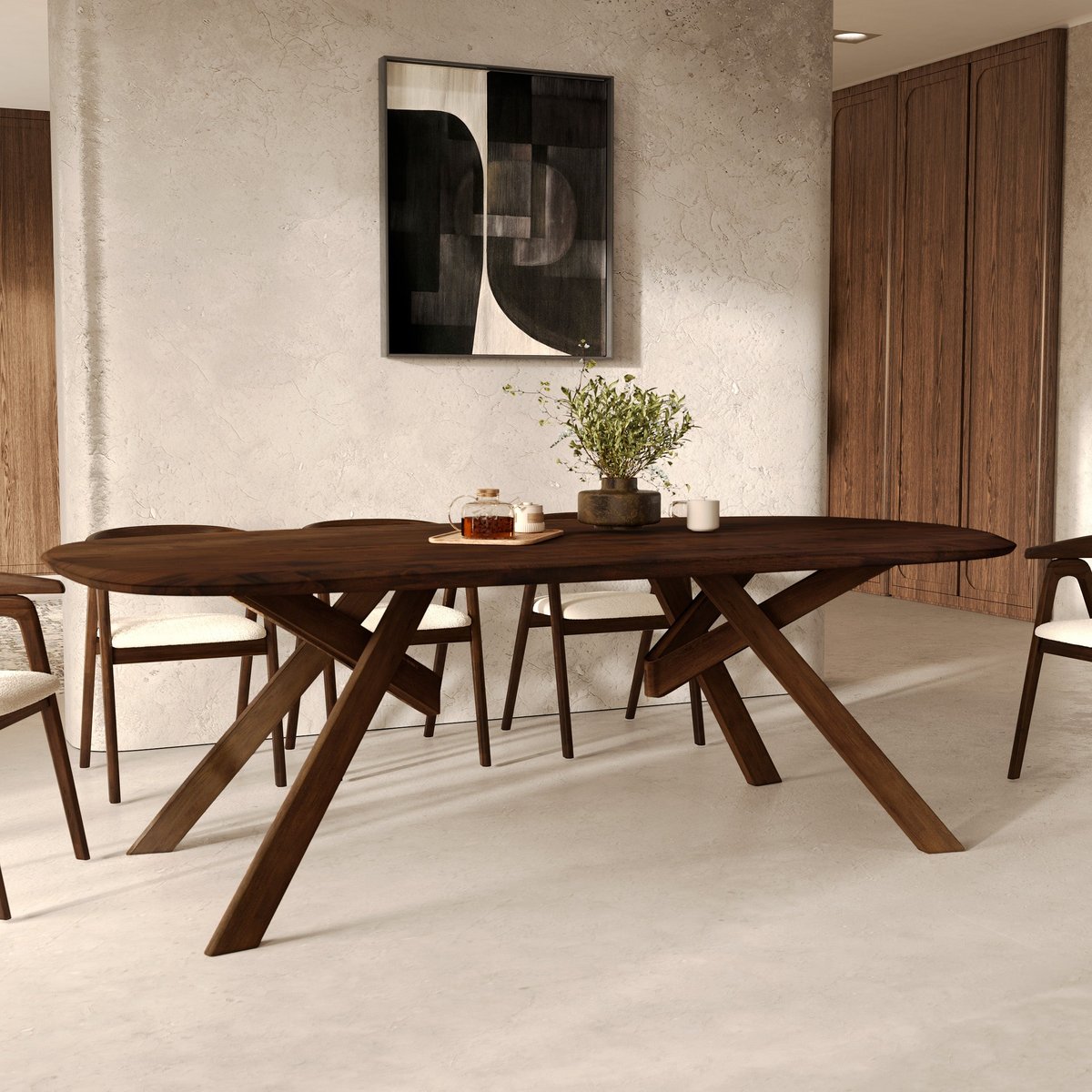 Table rectangulaire en bois d'hévéa massif - MERLIN marron foncé, MAISON PAVANE