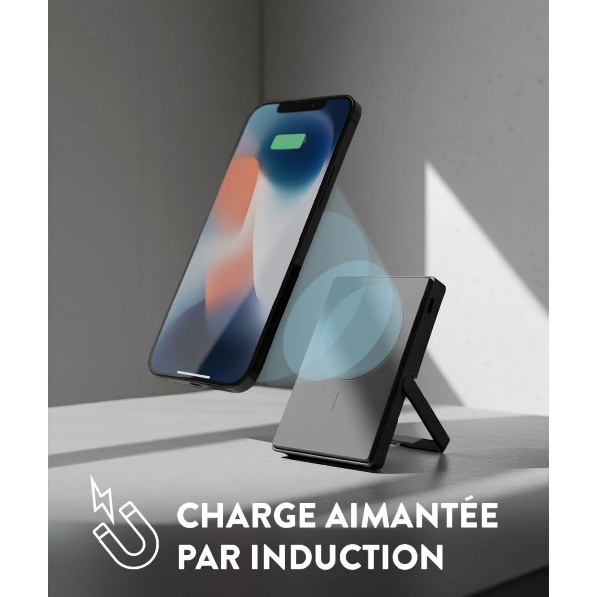 Batterie externe 5000 mAh Qi2 MagSafe avec bequille noir couleur unique, CASYX