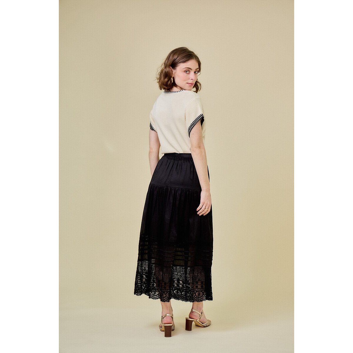 Embroidered Maxi Skirt black, SEE U SOON